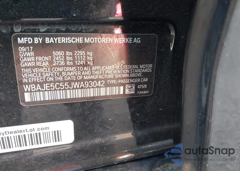 2018 BMW 540I z USA, uszkodzony, nr VIN WBAJE5C55JWA93042